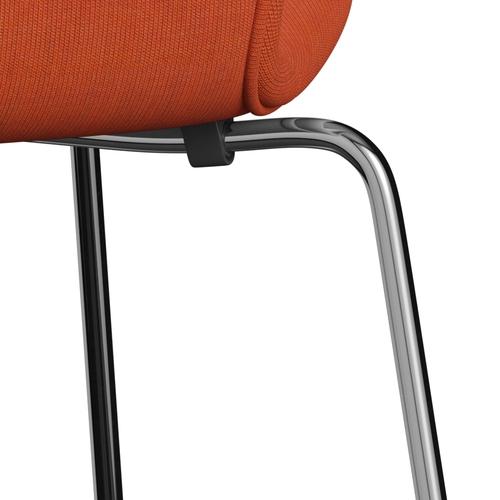 Fritz Hansen 3107 stol helt vadderad, kromad stål/duk dammig orange