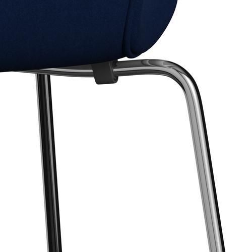 Fritz Hansen 3107 stol helt vadderad, kromad stål/komfort mörkblå/grå