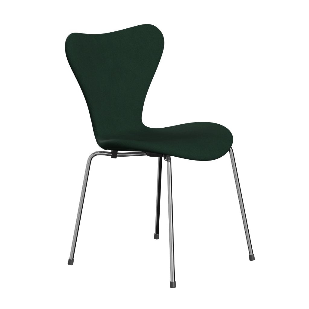 Fritz Hansen 3107 Stol Fuldpolstret, Forkromet Stål/Comfort Mørk Grøn