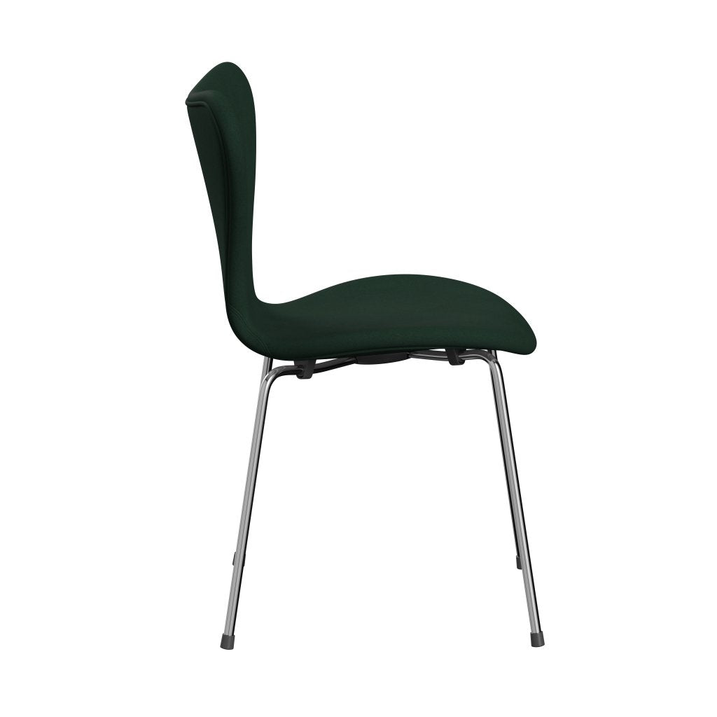 Fritz Hansen 3107 stol helt vadderad, kromad stål/komfort mörkgrön