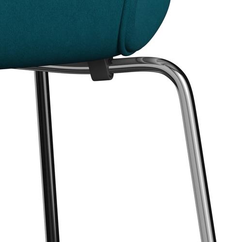 Fritz Hansen 3107 stol helt vadderad, kromad stål/komfort grön/blå