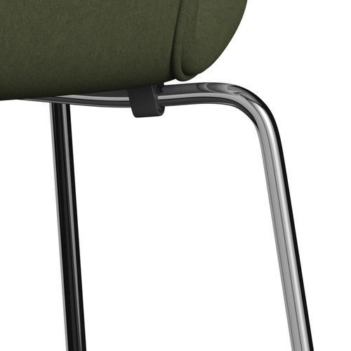 Fritz Hansen 3107 stol helt vadderad, kromad stål/komfort grön/grå