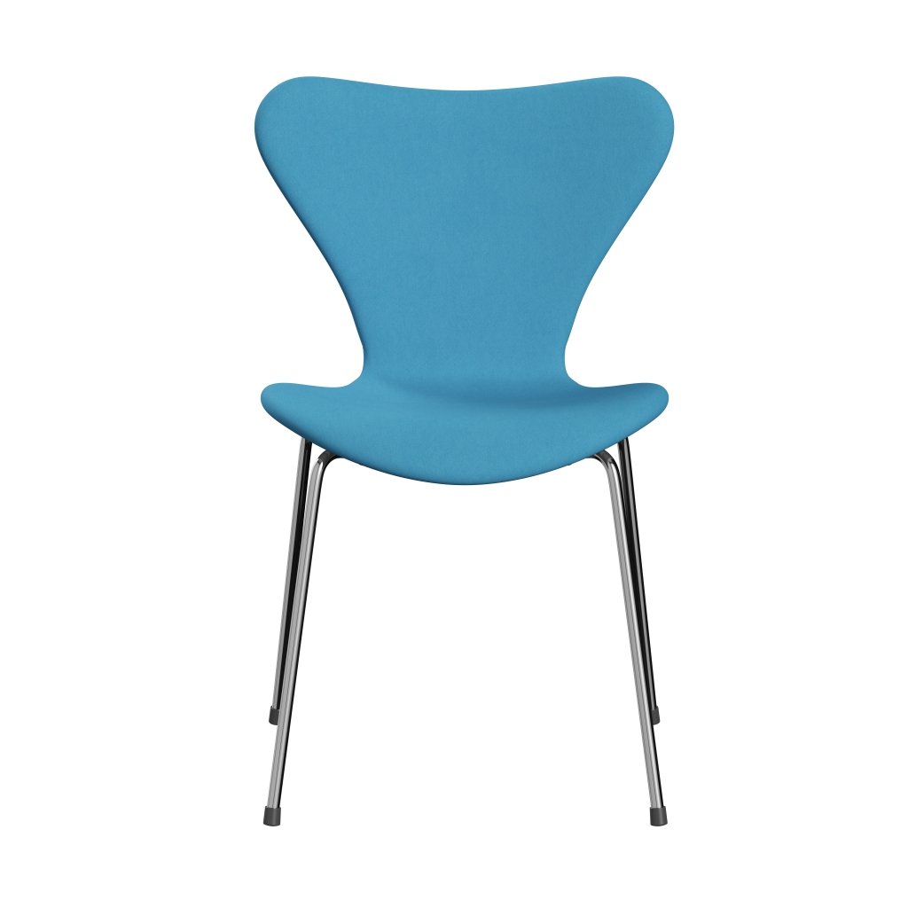 Fritz Hansen 3107 stol helt vadderad, kromat stål/komfortljusblått (C66010)