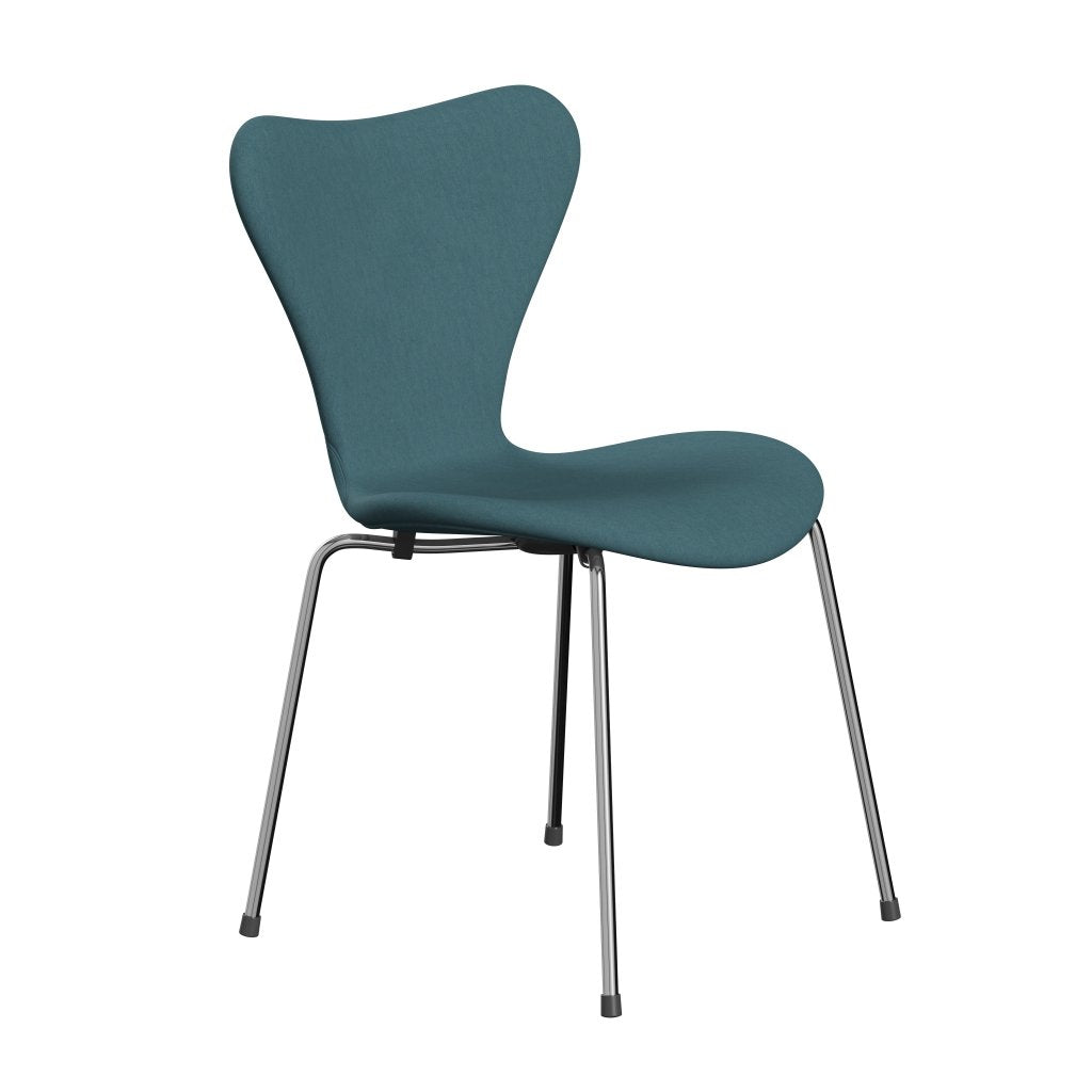 Fritz Hansen 3107 Stol Fuldpolstret, Forkromet Stål/Comfort Lys Grå/Blå