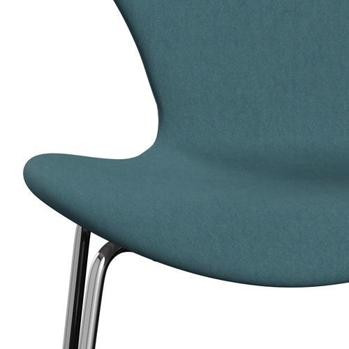 Fritz Hansen 3107 stol helt vadderad, kromad stål/komfort ljusgrå/blått