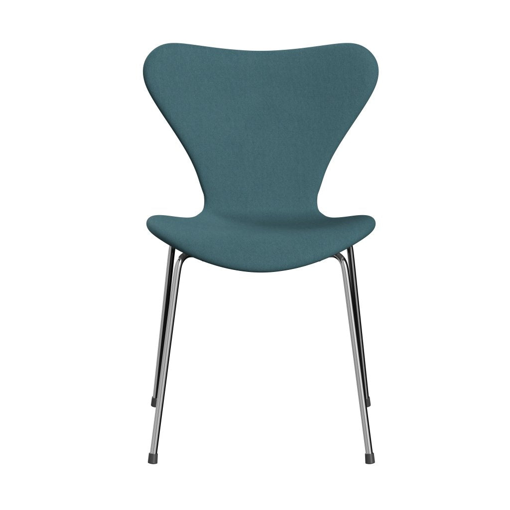 Fritz Hansen 3107 Stol Fuldpolstret, Forkromet Stål/Comfort Lys Grå/Blå