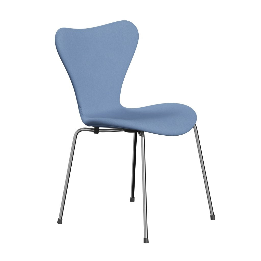 Fritz Hansen 3107 stol helt vadderad, kromad stål/komfort vit/blå