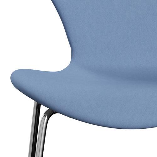 Fritz Hansen 3107 stol helt vadderad, kromad stål/komfort vit/blå
