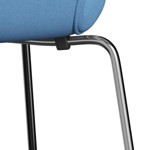 Fritz Hansen 3107 stol helt vadderad, kromad stål/divina klart blått