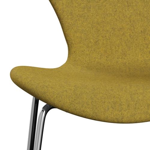 Fritz Hansen 3107 stol helt vadderad, kromad stål/divina melange gul