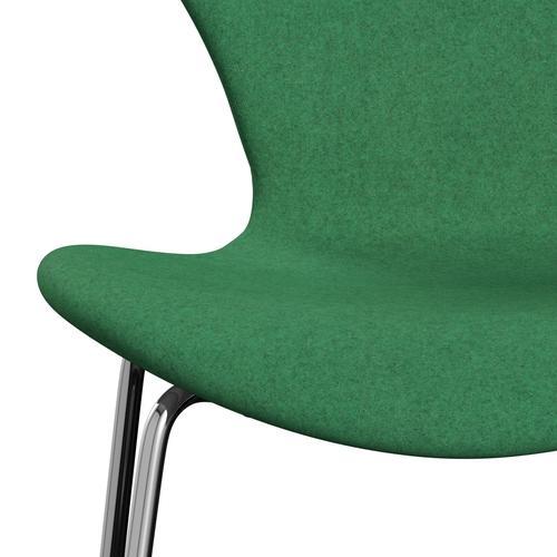Fritz Hansen 3107 stol helt vadderad, kromad stål/divina melange grön