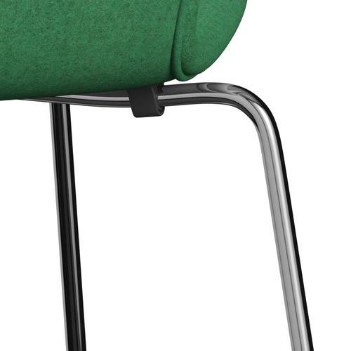 Fritz Hansen 3107 stol helt vadderad, kromad stål/divina melange grön
