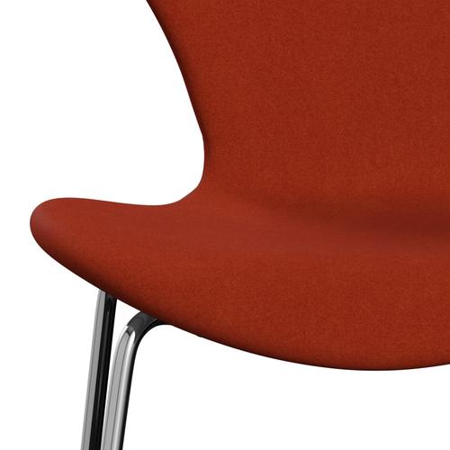 Fritz Hansen 3107 stol helt vadderad, kromad stål/divina terrakotta röd
