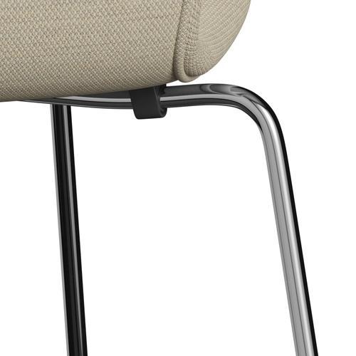 Fritz Hansen 3107 stol helt vadderad, kromad stål/fiord naturlig sand