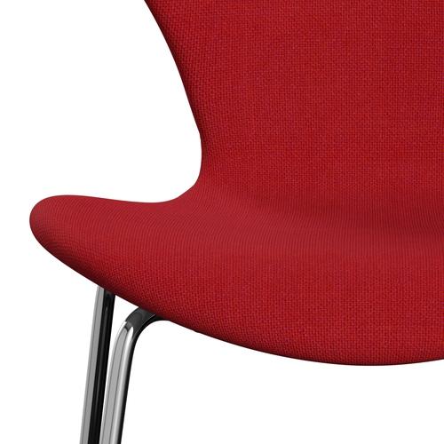 Fritz Hansen 3107 stol helt vadderad, kromad stål/hallingdal röd (HAL680)
