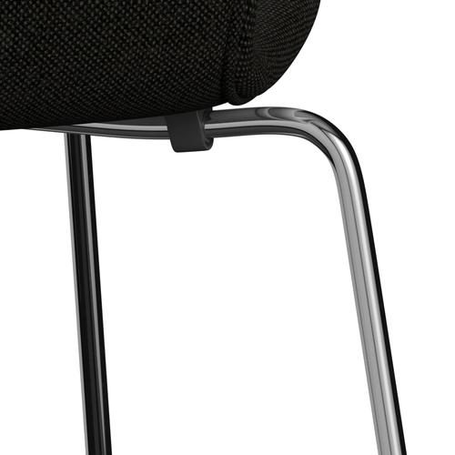 Fritz Hansen 3107 stol helt vadderad, kromad stål/hallingdal svart/grå (HAL173)