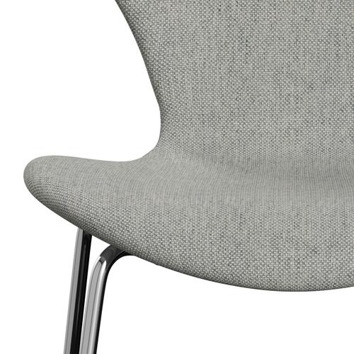 Fritz Hansen 3107 stol helt vadderad, kromad stål/hallingdal vit/grå