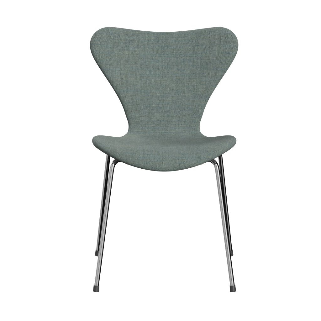 Fritz Hansen 3107 stol helt vadderad, kromad stål/remix grön/grå
