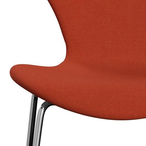 Fritz Hansen 3107 stol helt vadderad, kromad stål/stålcuttrio orange