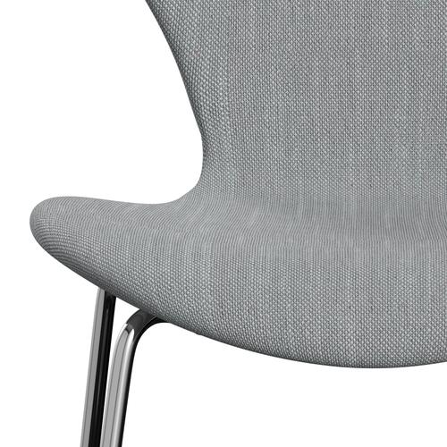 Fritz Hansen 3107 stol helt vadderad, kromat stål/sunniva 2 ljusgrå/ljusblå