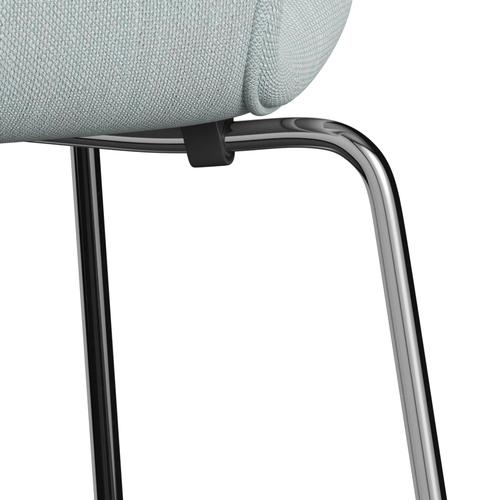 Fritz Hansen 3107 stol helt vadderad, kromad stål/sunniva 2 vit/ljusblå