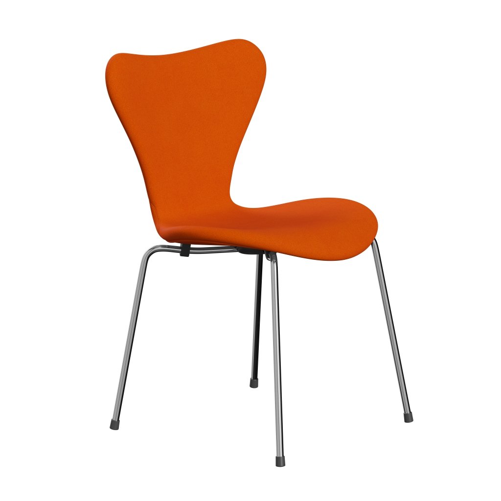 Fritz Hansen 3107 stol helt vadderad, kromad stål/tonus klar orange