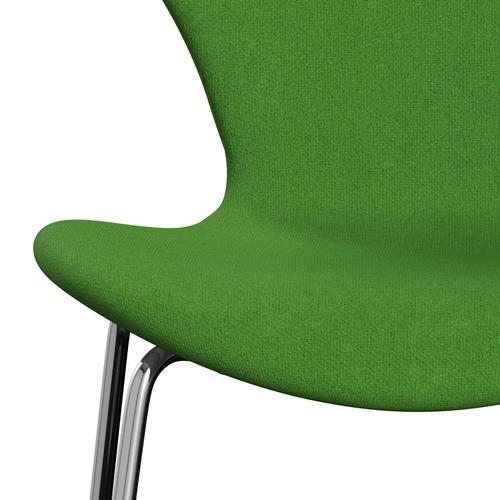 Fritz Hansen 3107 stol helt vadderad, kromad stål/tonus klar grön