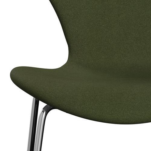 Fritz Hansen 3107 stol helt vadderad, kromad stål/tonus millitarisk grön divina