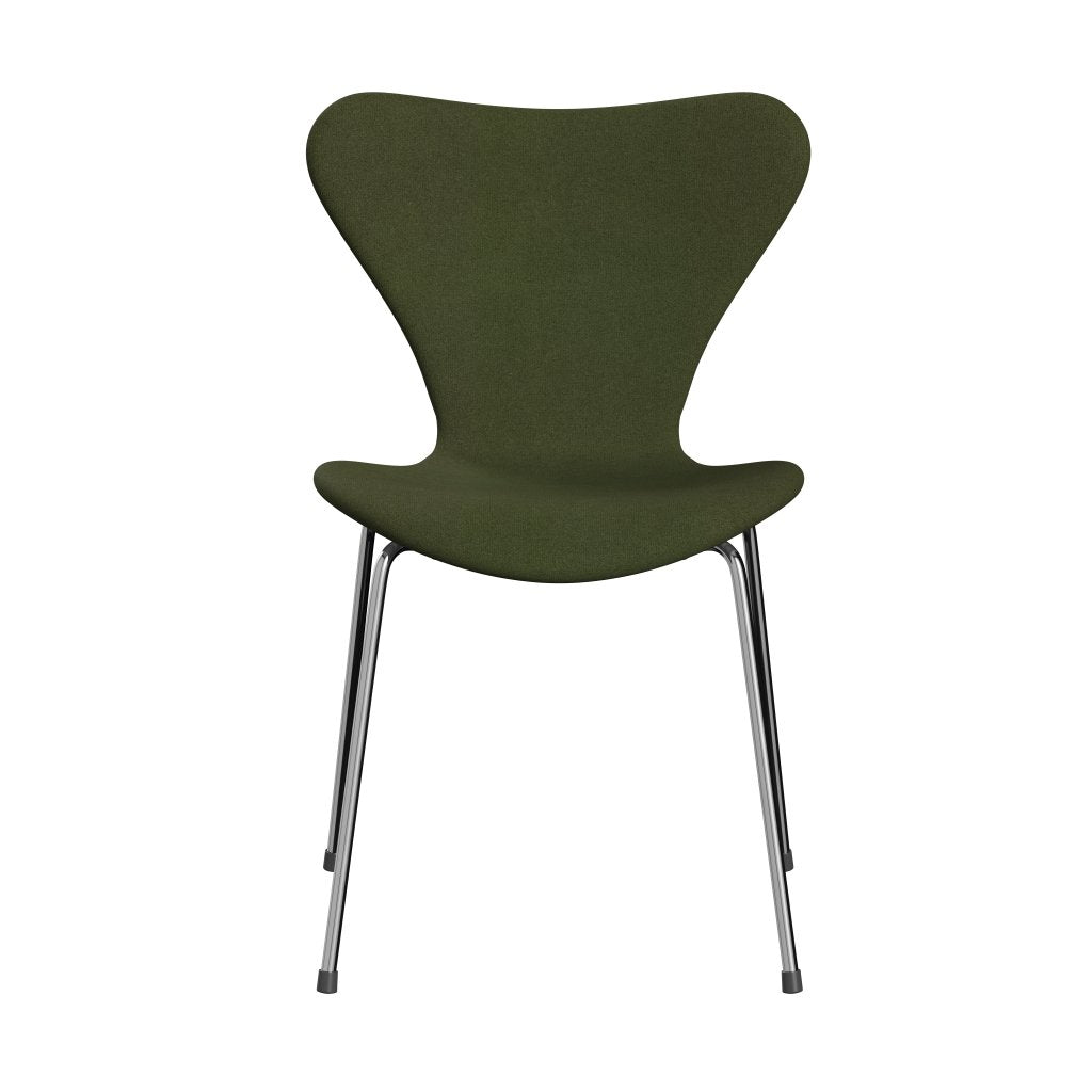Fritz Hansen 3107 stol helt vadderad, kromad stål/tonus millitarisk grön divina