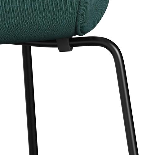 Fritz Hansen 3107 stol helt vadderad, svart/duk smaragdgrön