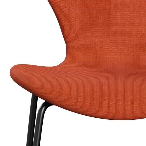 Fritz Hansen 3107 stol helt vadderad, svart/duk dammig orange