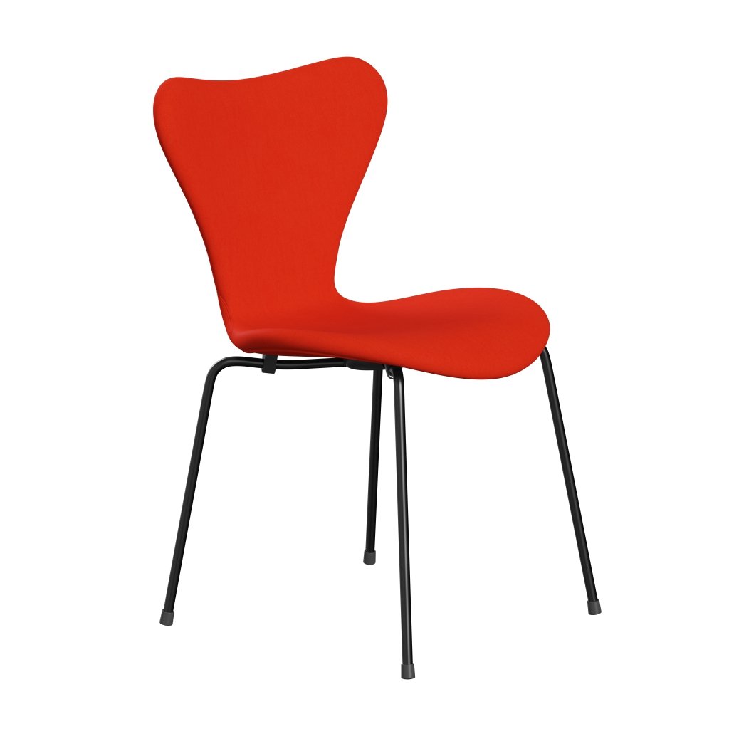 Fritz Hansen 3107 stol helt vadderad, svart/komfort orange/röd