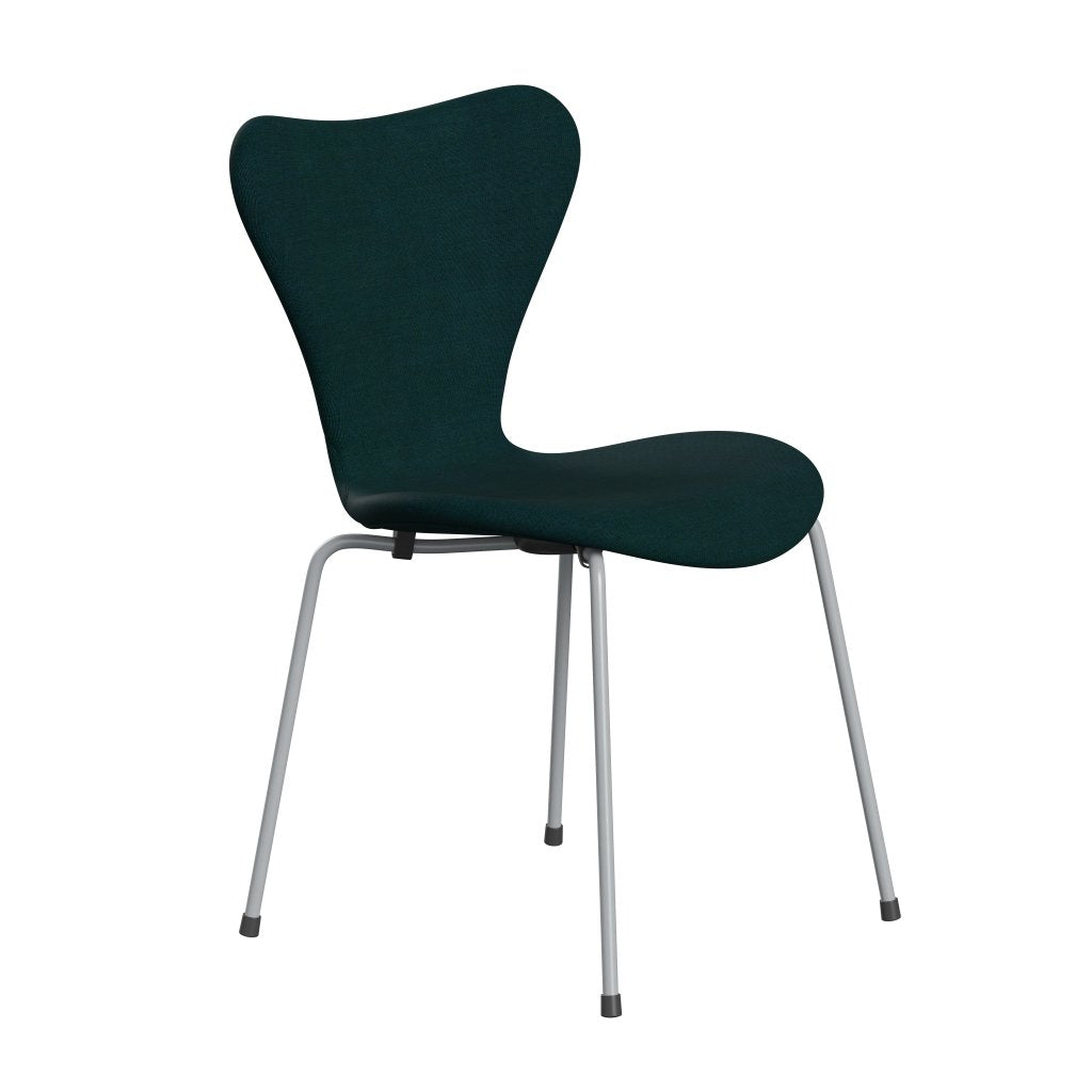 Fritz Hansen 3107 stol helt vadderad, silvergrå/duk mörkblå/grön