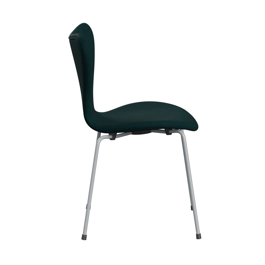Fritz Hansen 3107 stol helt vadderad, silvergrå/duk mörkblå/grön