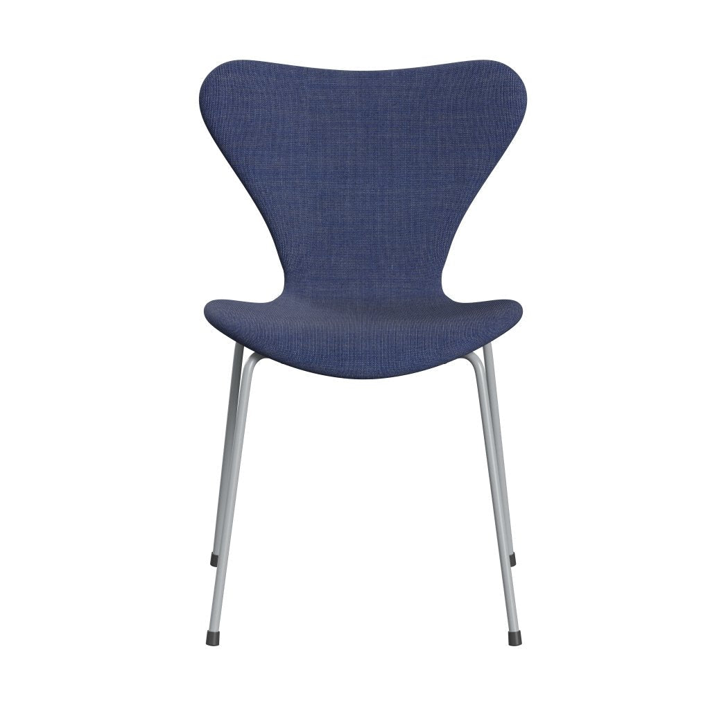 Fritz Hansen 3107 stol helt vadderad, silvergrå/duk tvättad blå