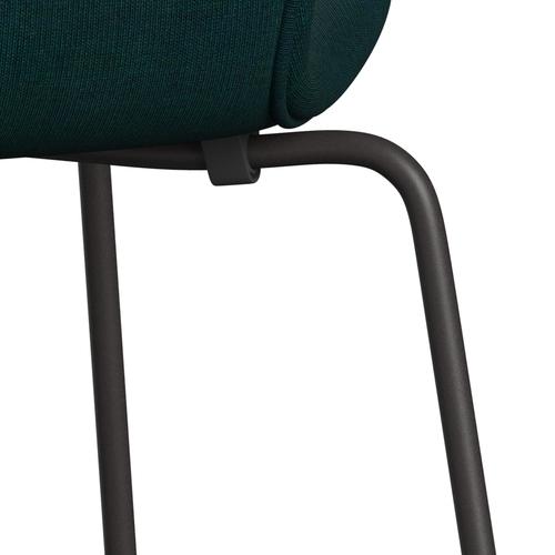 Fritz Hansen 3107 stol helt vadderad, varm grafit/duk mörkblå/grön