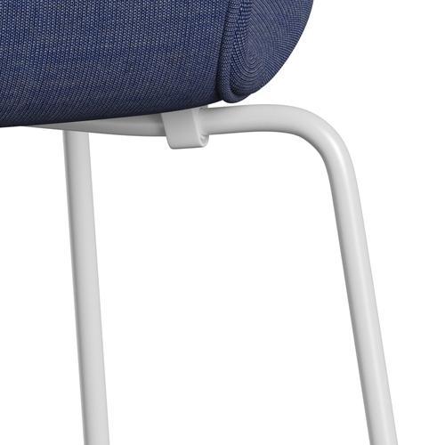 Fritz Hansen 3107 stol helt vadderad, vit/duk tvättad blå