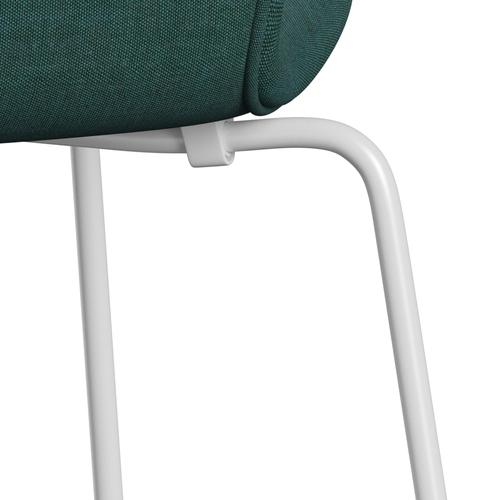 Fritz Hansen 3107 stol helt vadderad, vit/duk smaragdgrön