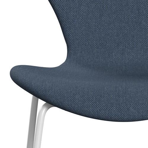 Fritz Hansen 3107 stol helt vadderad, vit/fiord mörkblå/grå