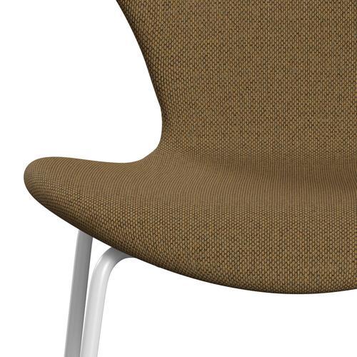 Fritz Hansen 3107 Stol Fuldpolstret, Hvid/Re-Wool Mustard/Natural