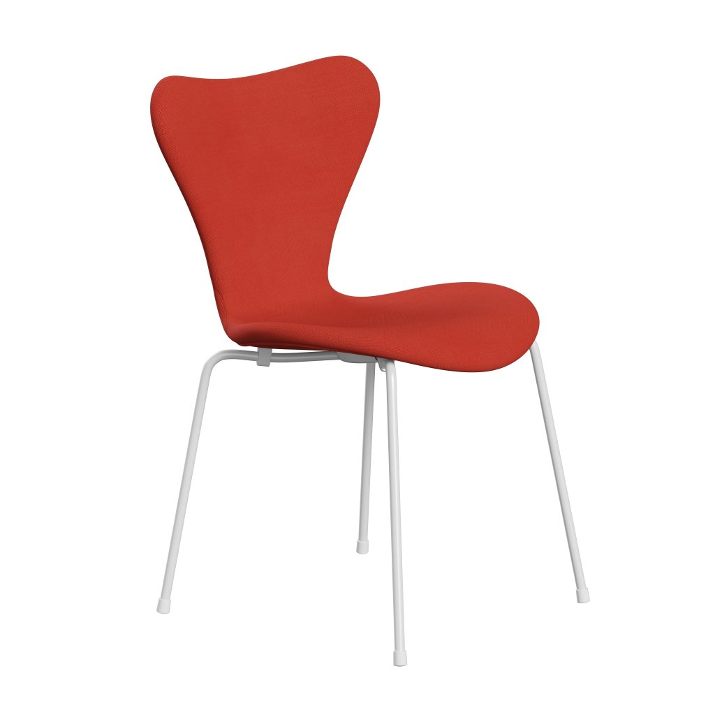 Fritz Hansen 3107 stol helt vadderad, vit/stålcut hög röd