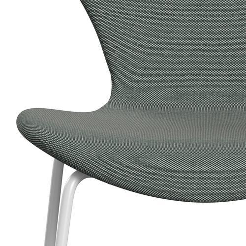 Fritz Hansen 3107 stol helt vadderad, vit/stålcuttrio whire/mörkgrön