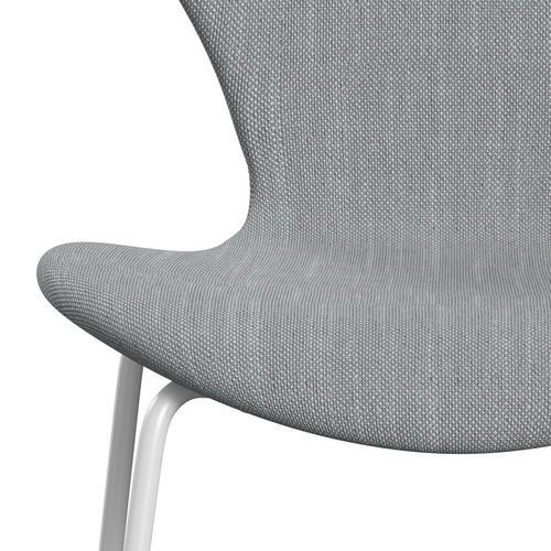 Fritz Hansen 3107 stol helt vadderad, vit/sunniva 2 ljusgrå/ljusblå