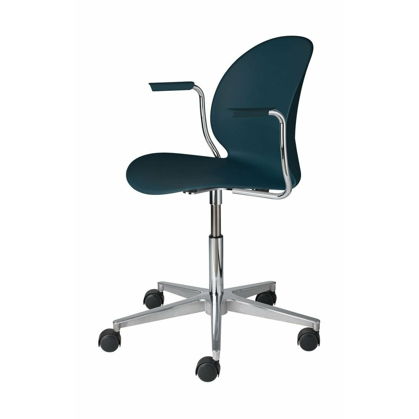 Fritz Hansen N02 återvinna kontorsstol med armstöd, mörkblå/polerad aluminium