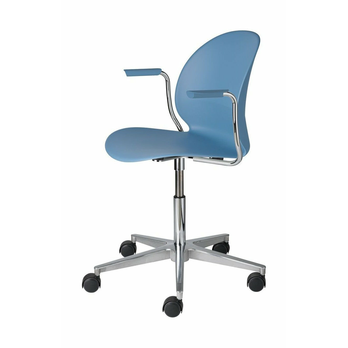 Fritz Hansen N02 återvinna kontorsstol med armstöd, ljusblå/polerad aluminium