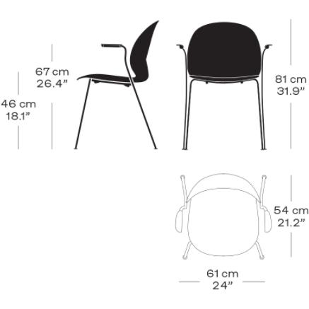 Fritz Hansen N02 återvinn stol med armstödfröat stål 4-ben, grå