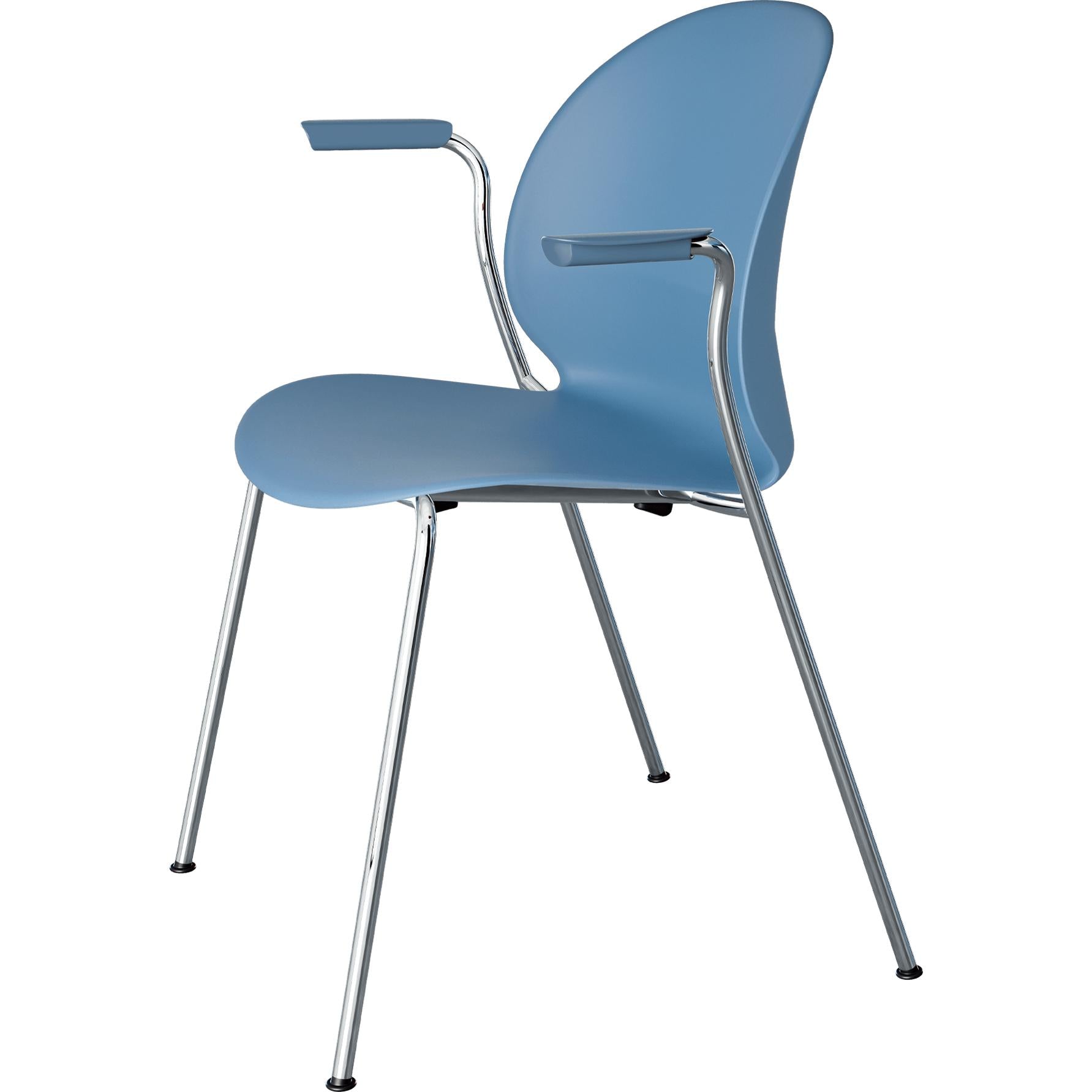 Fritz Hansen N02 återvinn stol med armstöd fristat stål 4-ben, ljusblå