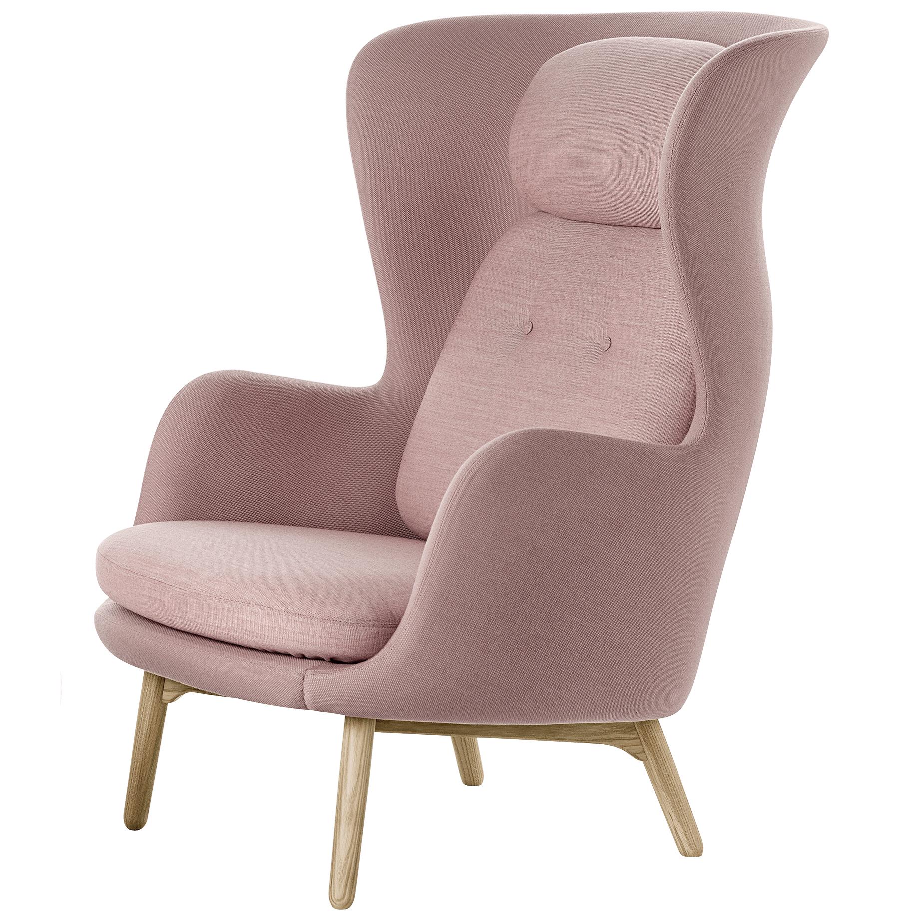 Fritz Hansen Ro lounge stol träd, stålcut rosa/ dukrosa