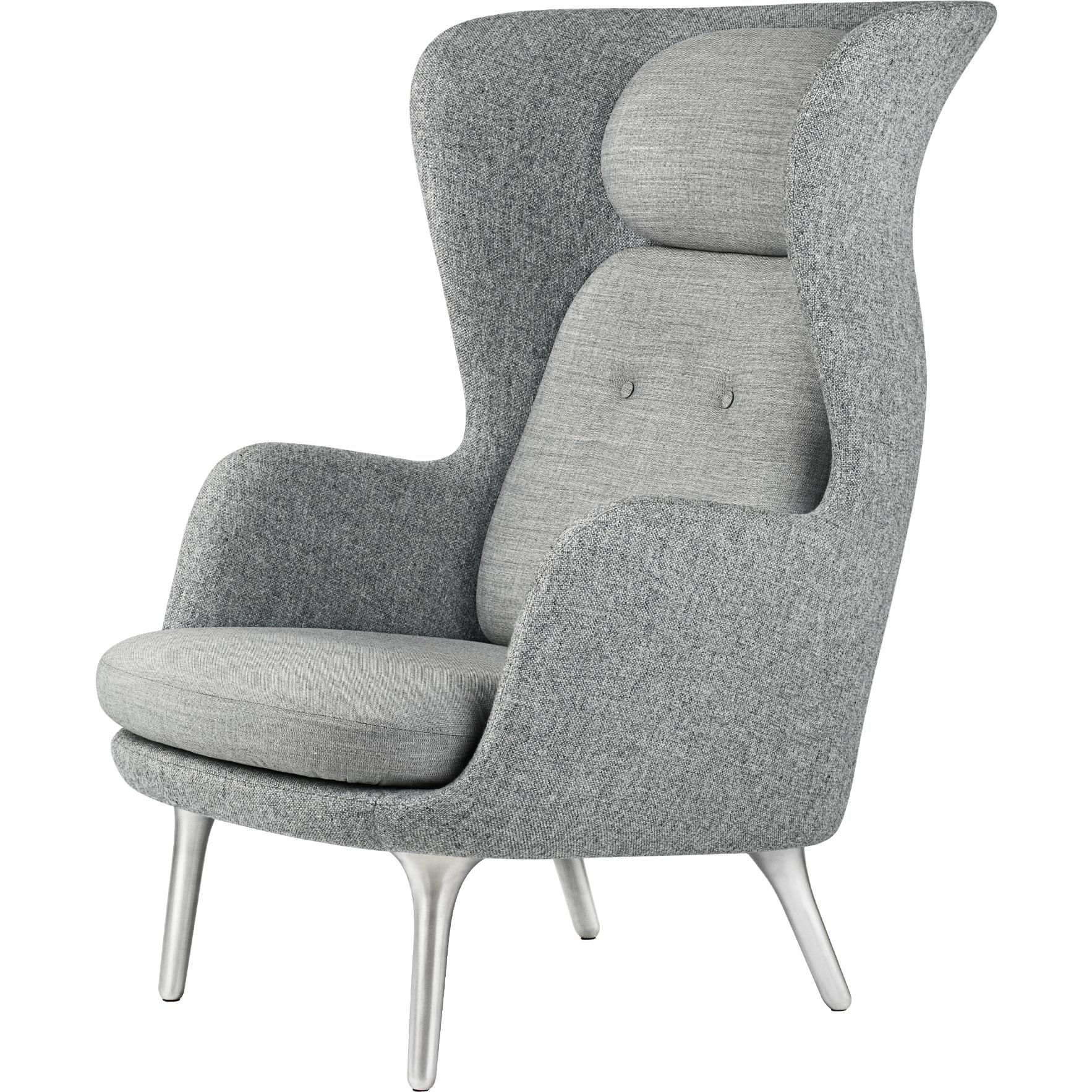 Fritz Hansen Ro lounge stol aluminium, hallingdal grå/ duk grå