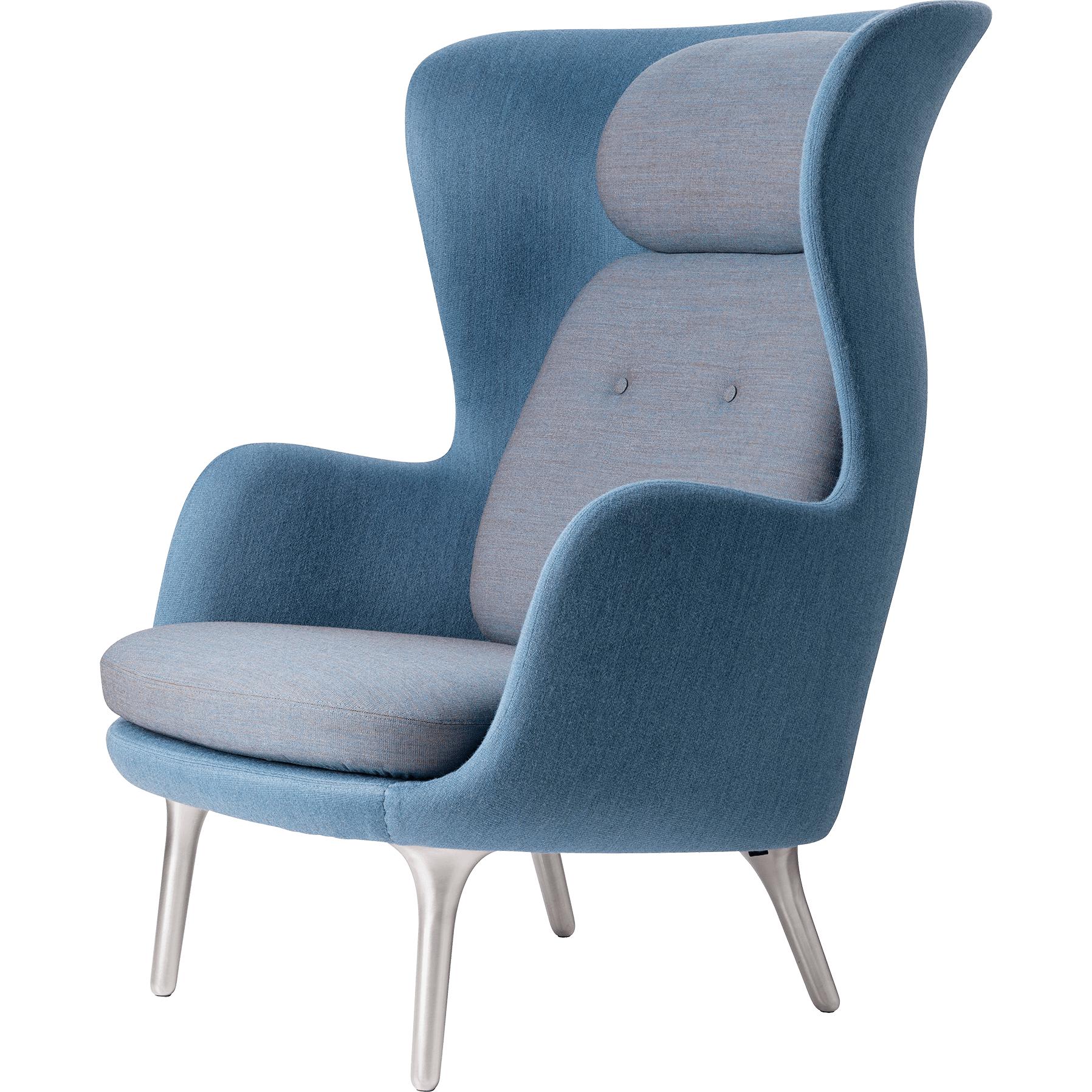 Fritz Hansen Ro lounge stol aluminium, humörblå/ dukblå